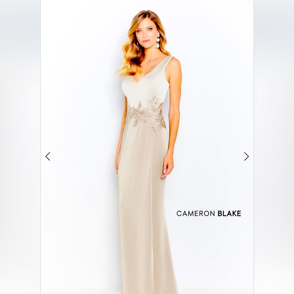 Cameron Blake Elegant Cream Evening Gown